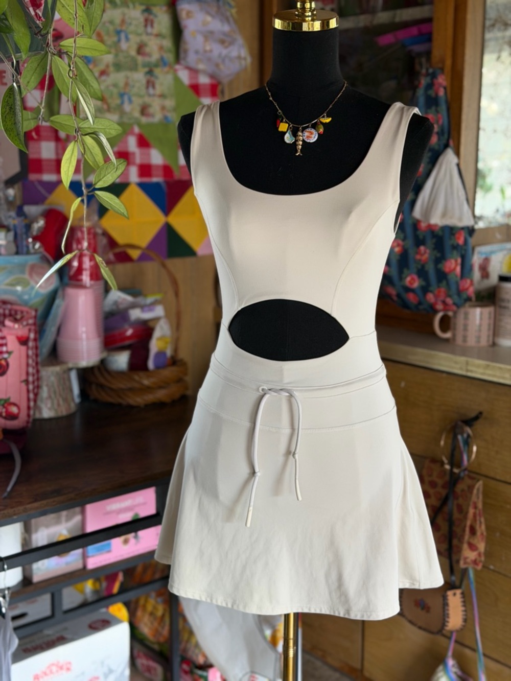 l*space Cream Cutout Skirt with Drawstring Waist